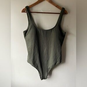 Aerie One Piece Cheeky Ribbed Swimsuit Size XL Low Back Green NWOT
